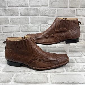 Stacy Adams Men's Size 11.5 Square Toe Brown Leather Embroidered Ankle Boots
